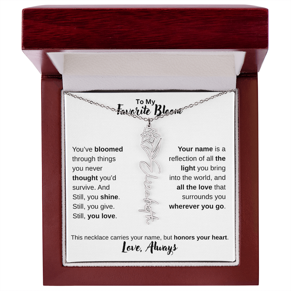 Birth Flower Name Necklace – Personalized Jewelry Gift for Her
